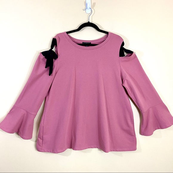 Lane Bryant Cold Shoulder Tie Bell Sleeve Top - Picture 2 of 12
